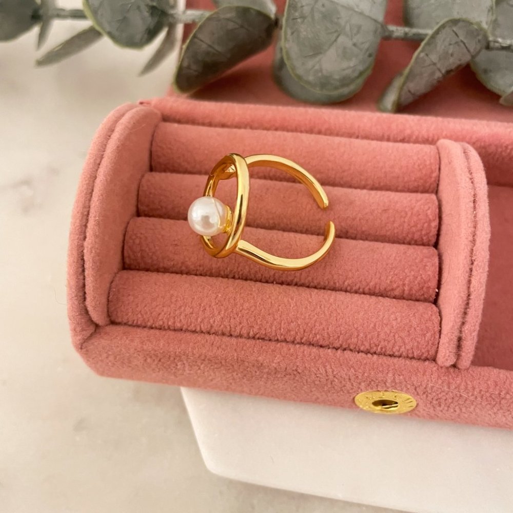 925 Sterling Silver Gold Pearl Statement Ring Boho Minimalist Oval Round Ring - Picture 6 of 8